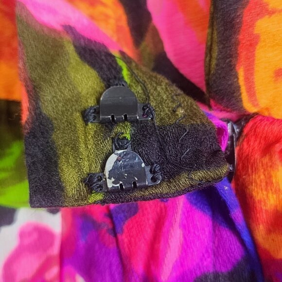 Vtg 70s Floral Maxi Skirt Black Pink Purple Orange Hawaiian Boho Hippie S - Picture 3 of 9